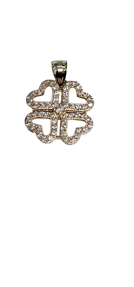 Charm de corazones trebol 10k Cz
