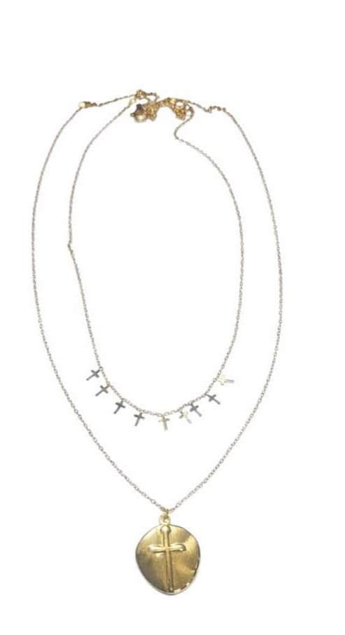 Collar doble cadena con cruces S/Steel Dorado