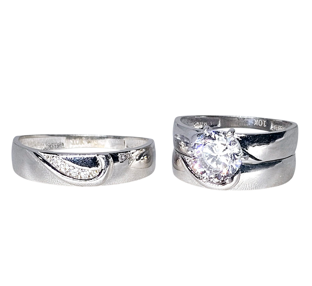 Trio Matrimonio Oro Blanco 10k