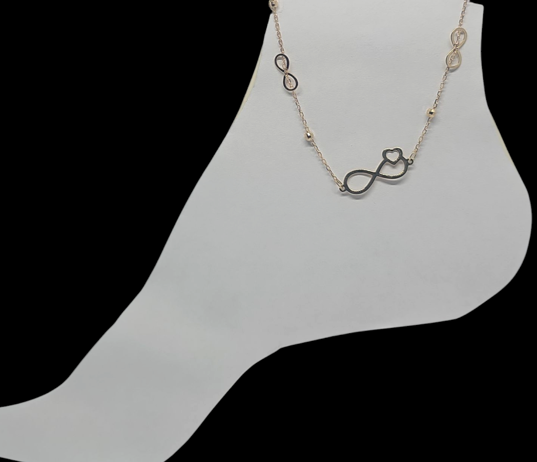 Tobillera de Amor Infinito y Corazón 14k