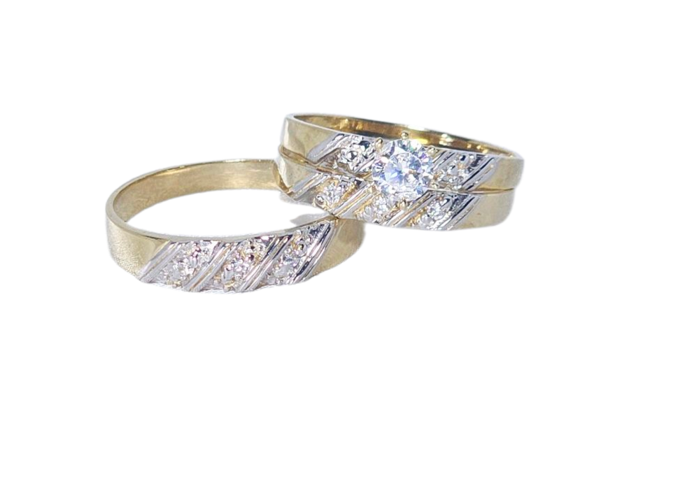 Trio de matrimonio 2 tonos 10k Cz