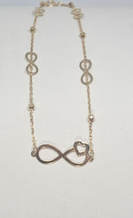 Tobillera de Amor Infinito y Corazón 14k