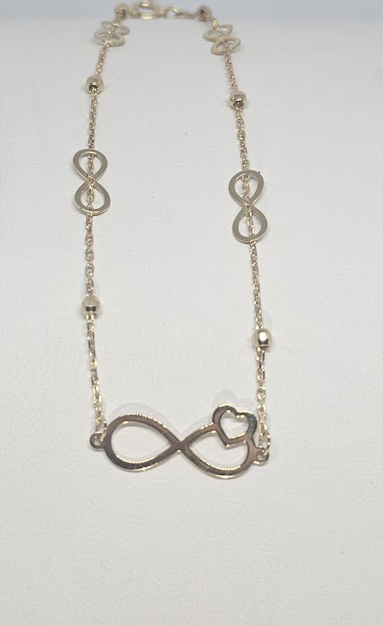 Tobillera de Amor Infinito y Corazón 14k