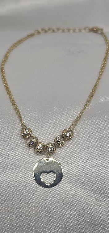 Pulsera de Mano Dije de Corazón y CZ 14k