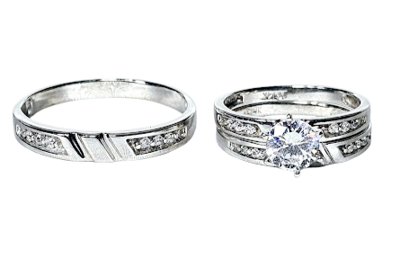 Trio Matrimonio Oro Blanco 14k