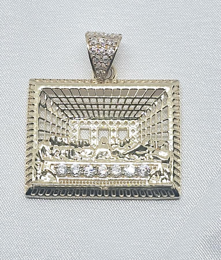 Medalla de La Santa Cena cuadrada 14k, CZ