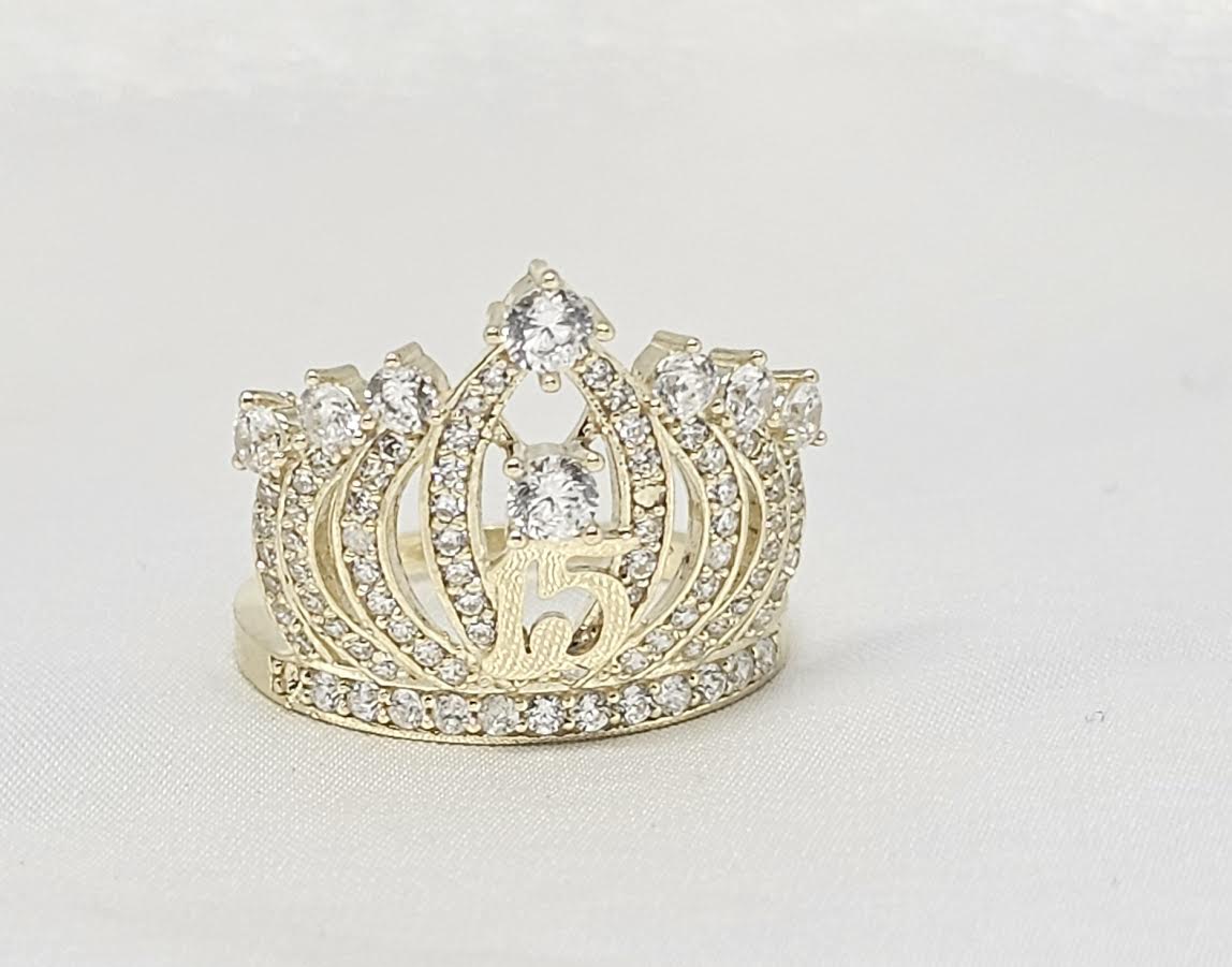 Sortija de Corona 15 Años, CZ, 10k