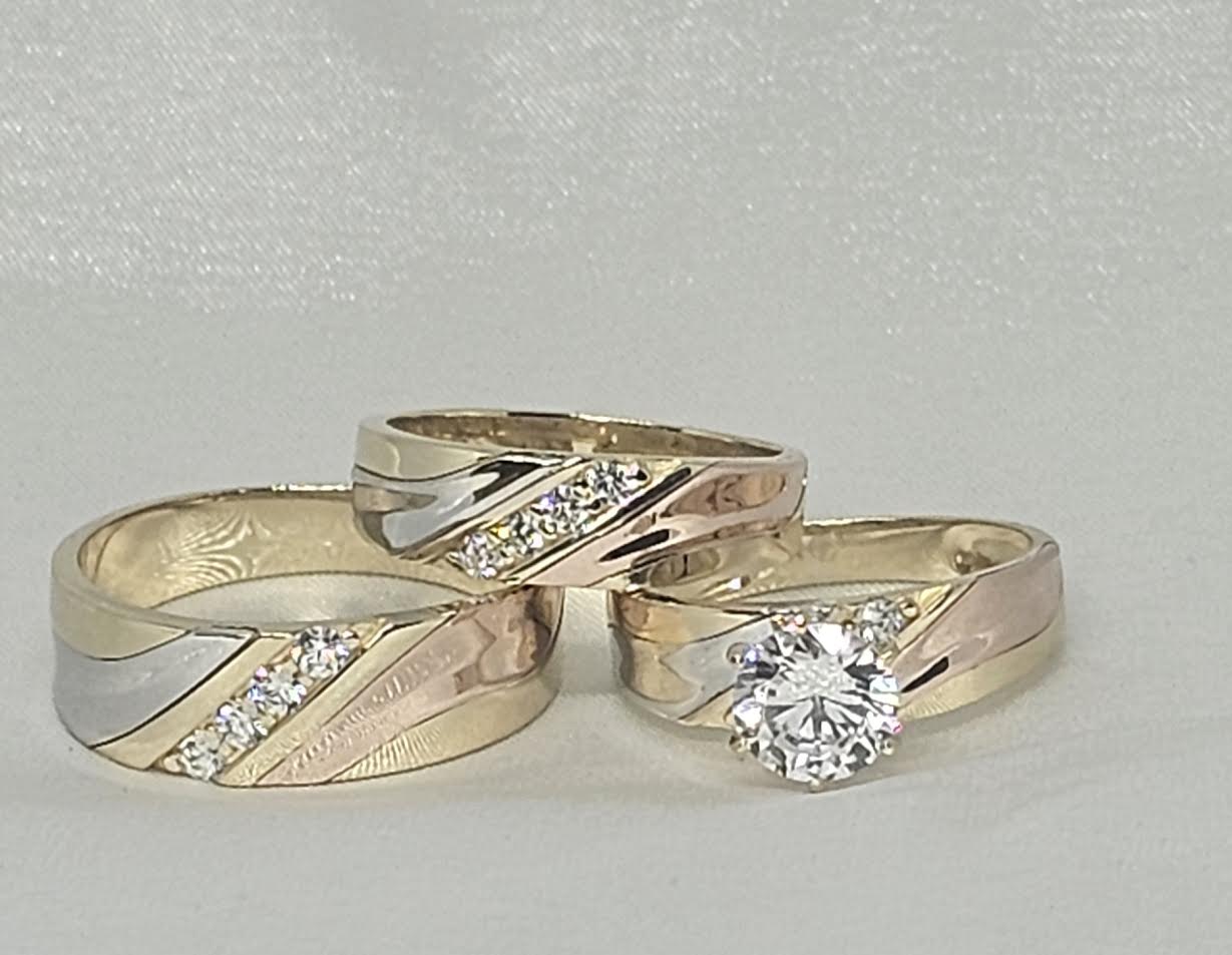 Trio de Matrimonio tricolor 14k