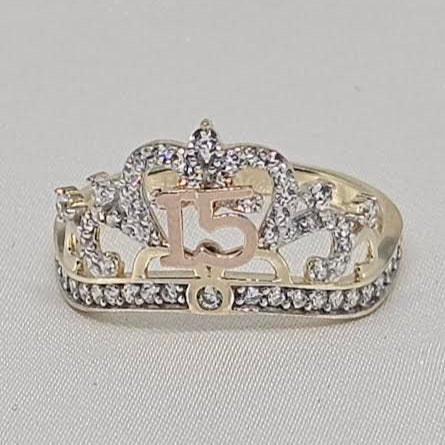 Sortija de Corona 15 oro rosado 14k CZ