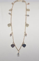 Tobillera 14k Tricolor corazones y bolitas