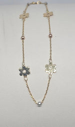 Tobillera Tricolor de Flores 14k