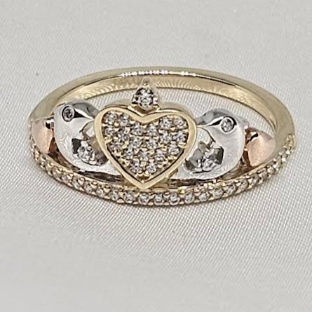 Sortija de Corona tricolor 14k CZ