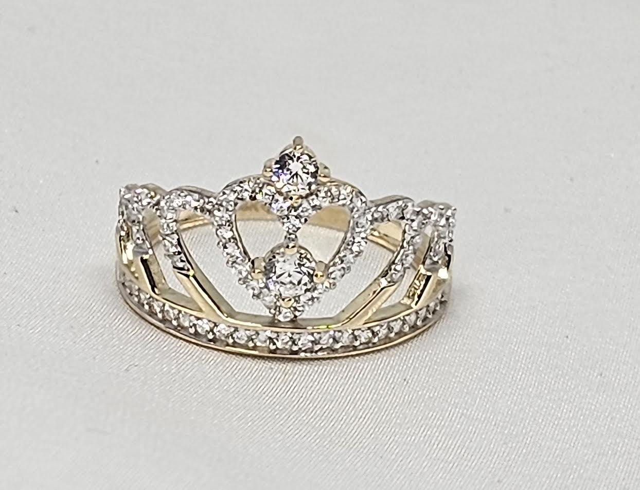 Sortija de Corona Corazones 14k CZ