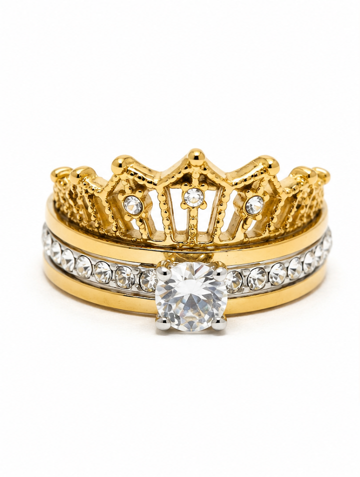 Sortija Corona (15)  S/ Steel Dorada cz