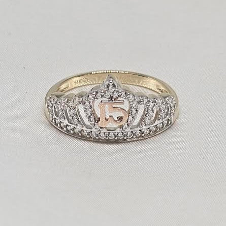 Sortija de Cororna 15 oro Rosado 14k CZ