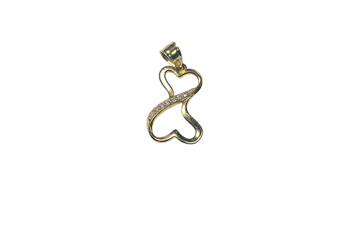 Charm de doble corazón 10k Cz