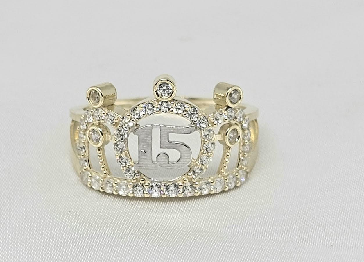 Sortija de Corona 15 oro blanco CZ 10k