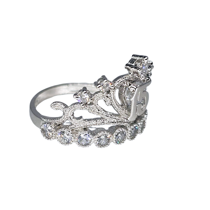 Sortija de Corona 15 Oro Blanco