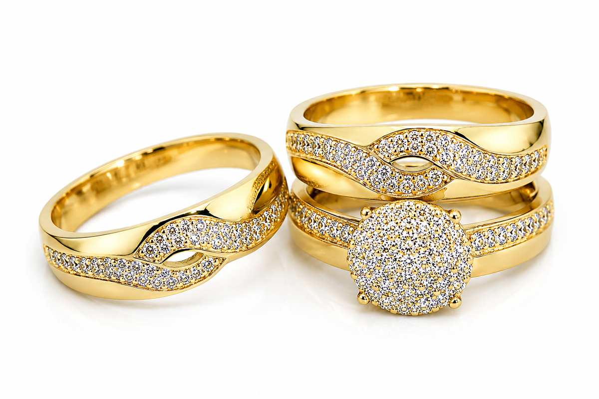 Trio ondulado 10k Pave Cz