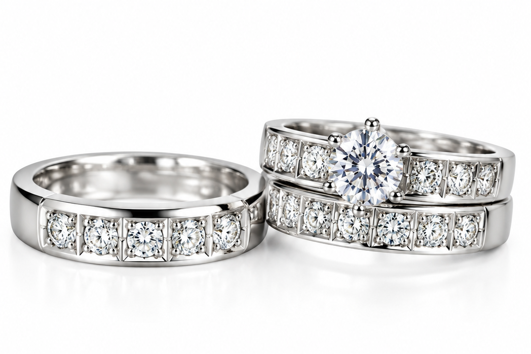 Trio Matrimonio Oro Blanco 14k