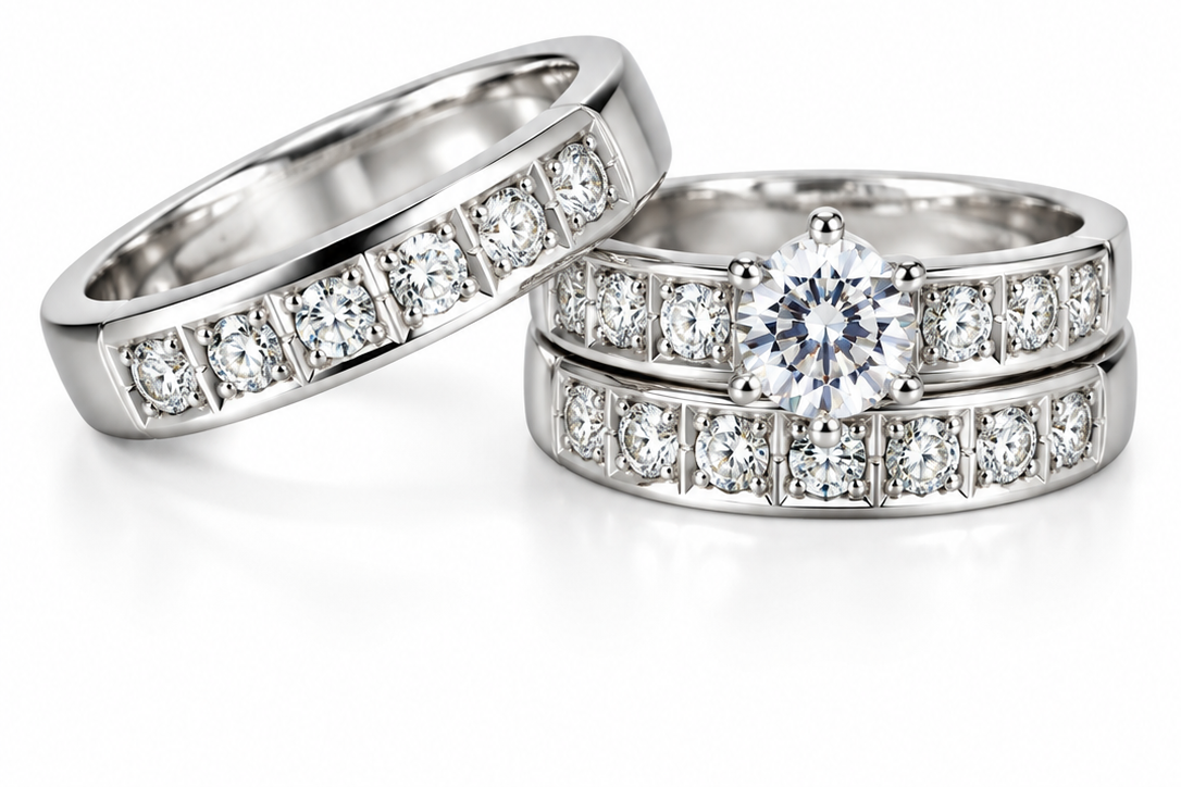 Trio Matrimonio Oro Blanco 14k