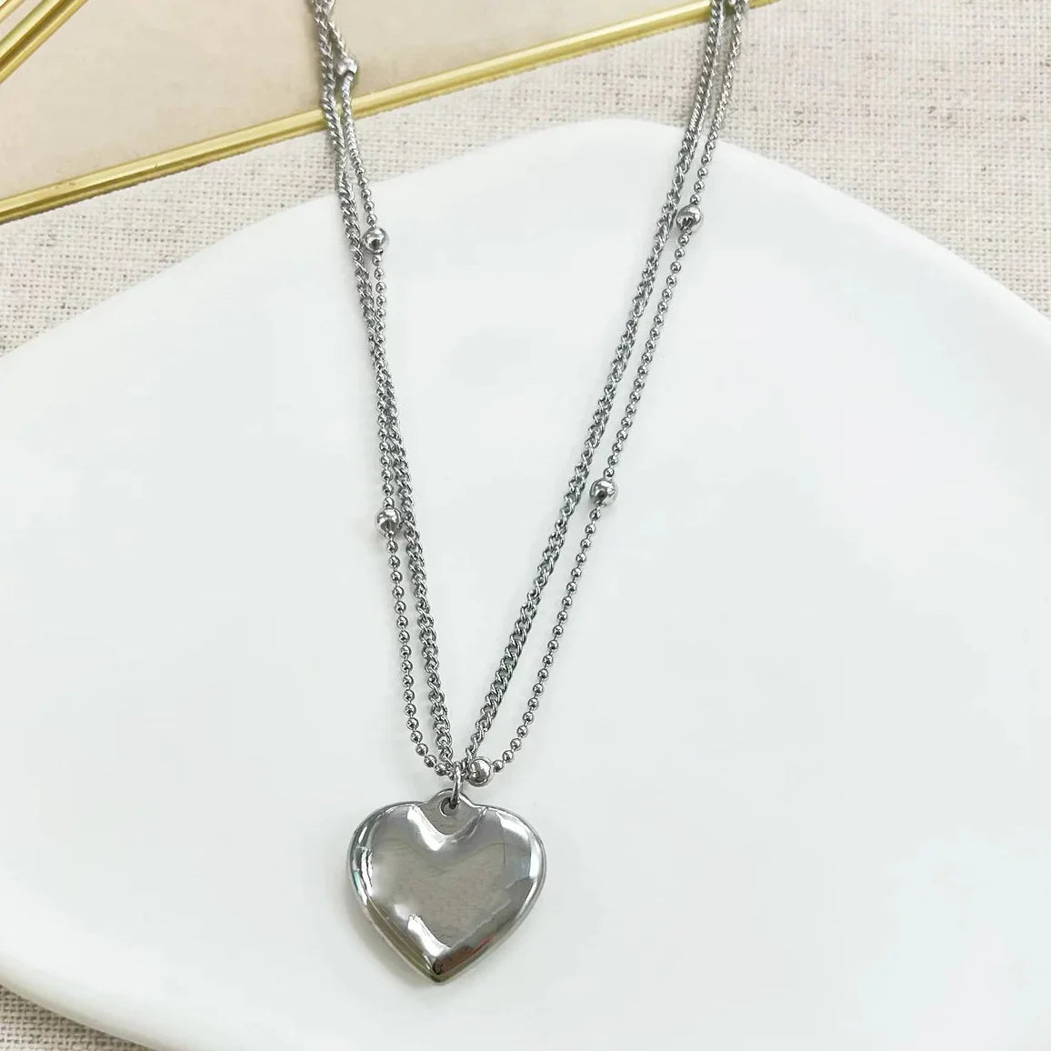 Collar doble de Corazon S/Steel