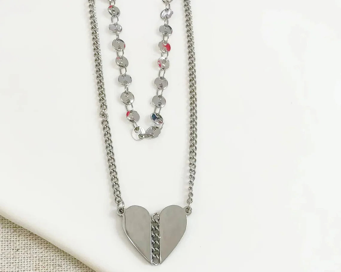 Collar doble cadena con corazon S/Steel