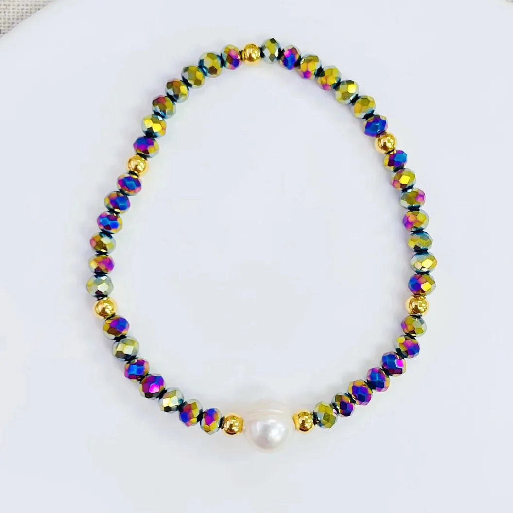 pulsera elastica piedras y perla