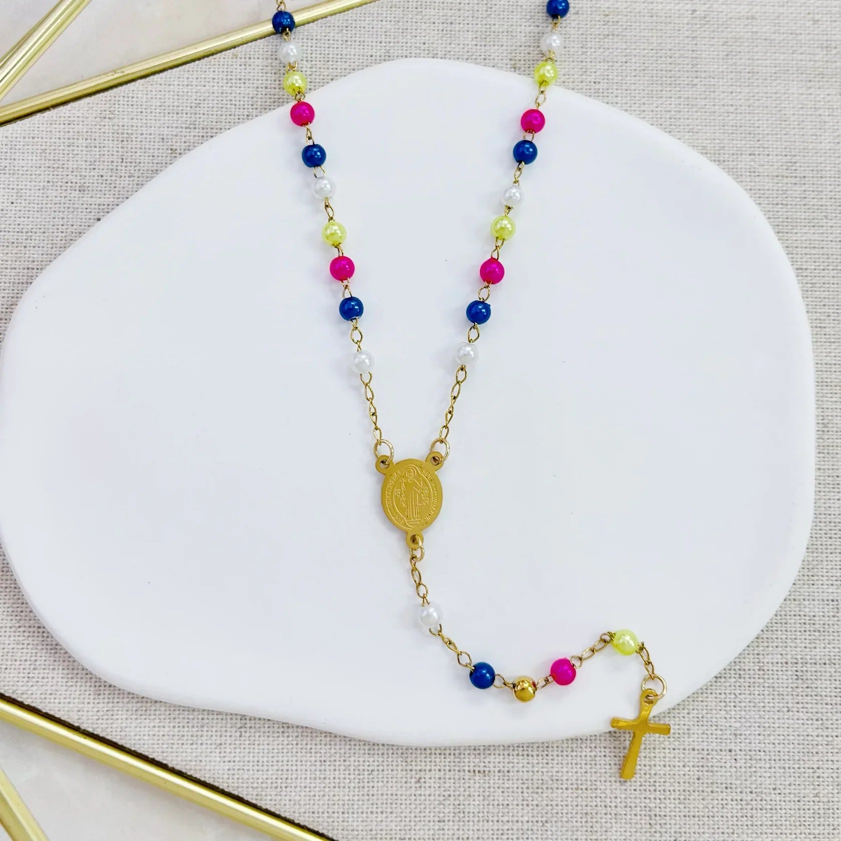 ROSARIO S/STEEL CON PERLAS DE COLORES