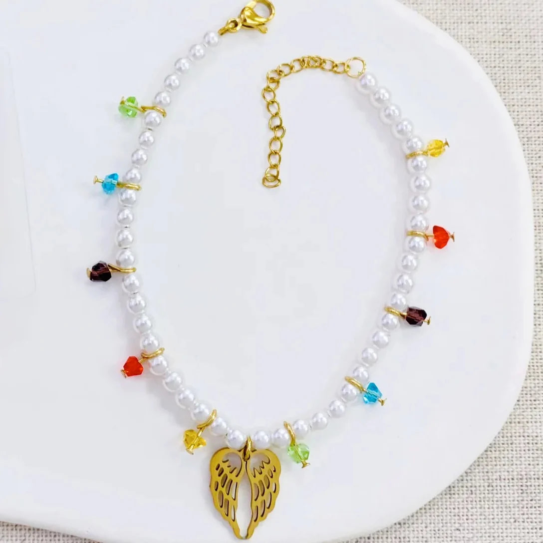 Pulsera de Alas de Angel en Perlas y piedras de colores S/Steel