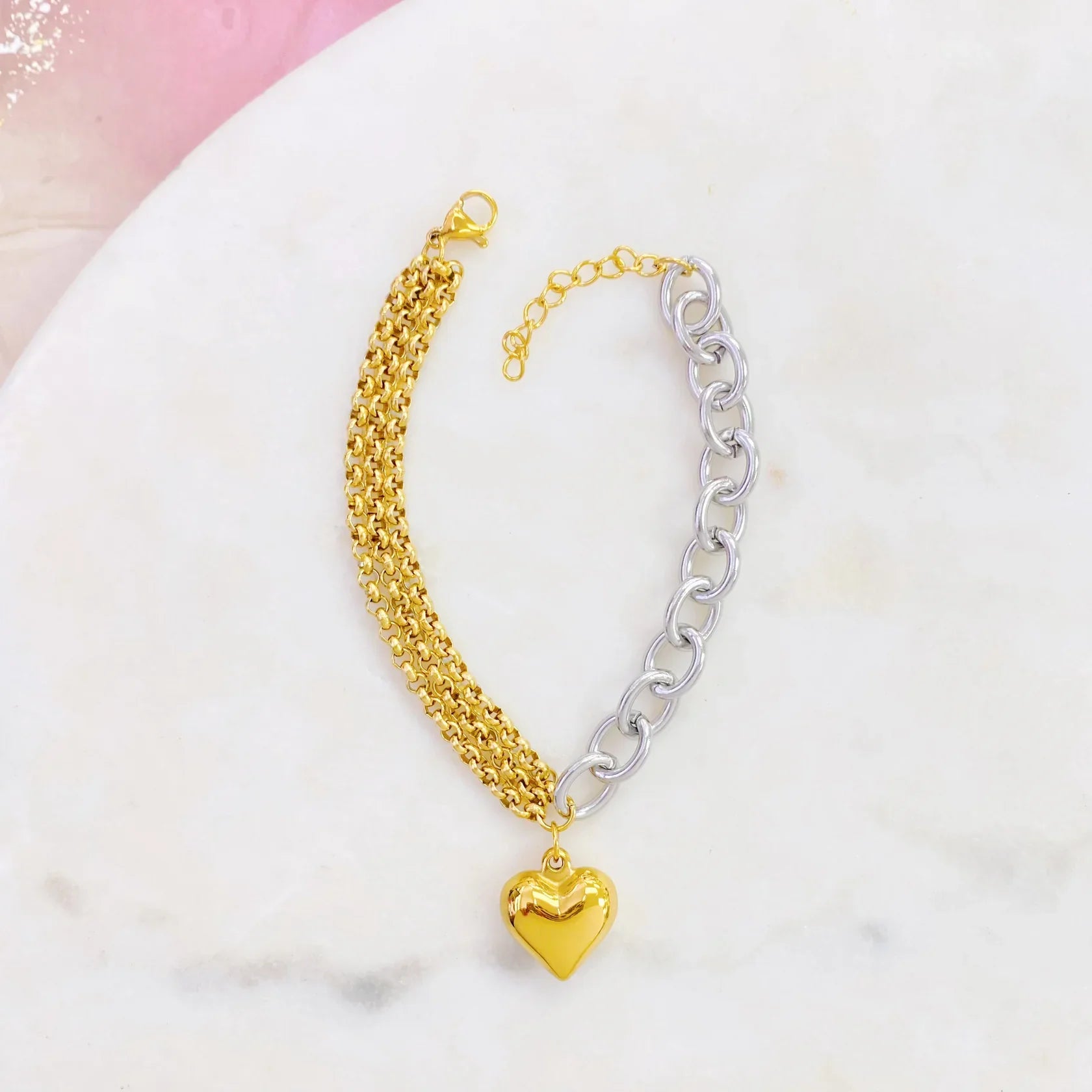 Pulsera 2tonos con charm de corazon S/Steel