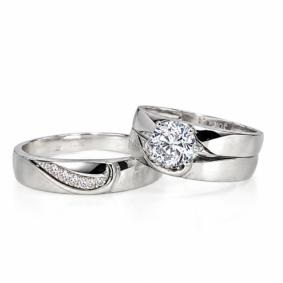 Trio Matrimonio Oro Blanco 10k