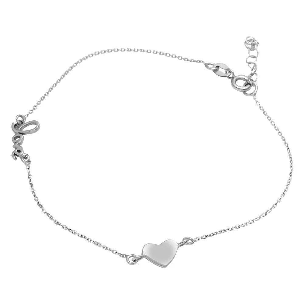 Tobillera de love y corazón plata 925