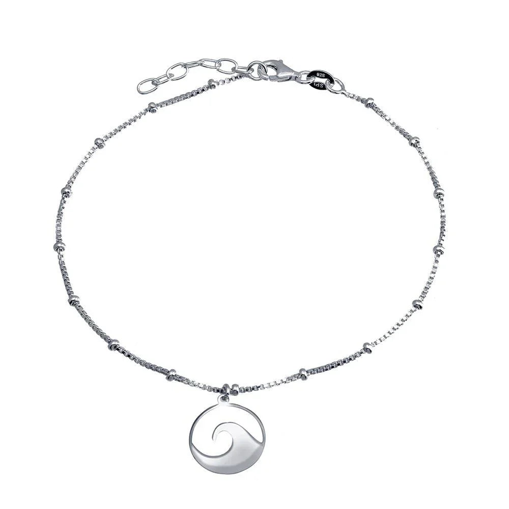 Tobillera con charm de ola plata 925