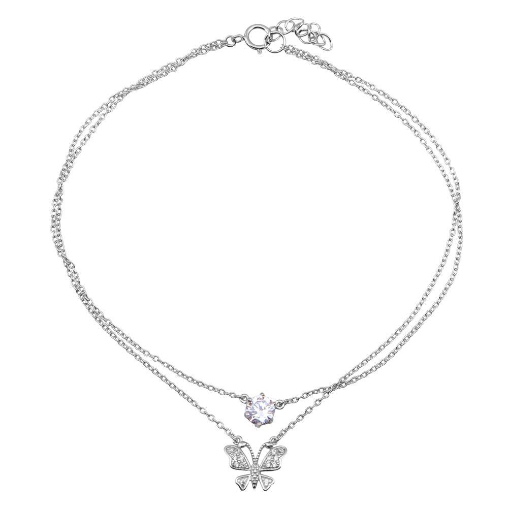 Tobillera doble cadena mariposa plata 925