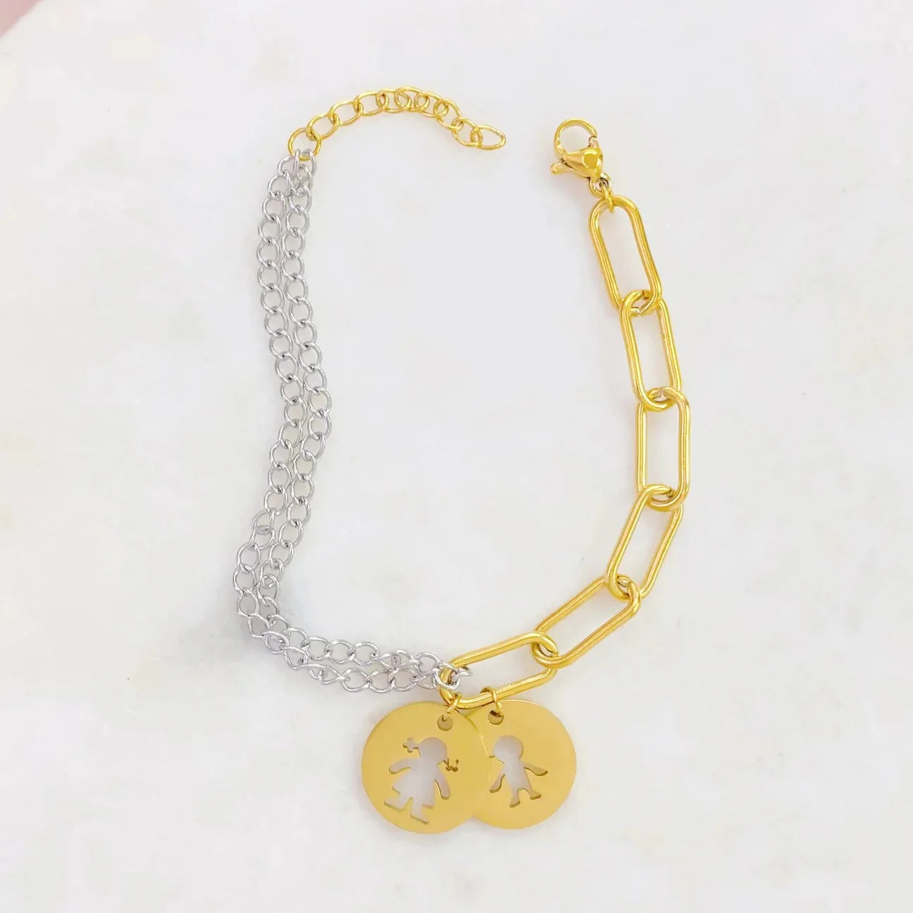 Pulsera doble con niño y niña S/Steel