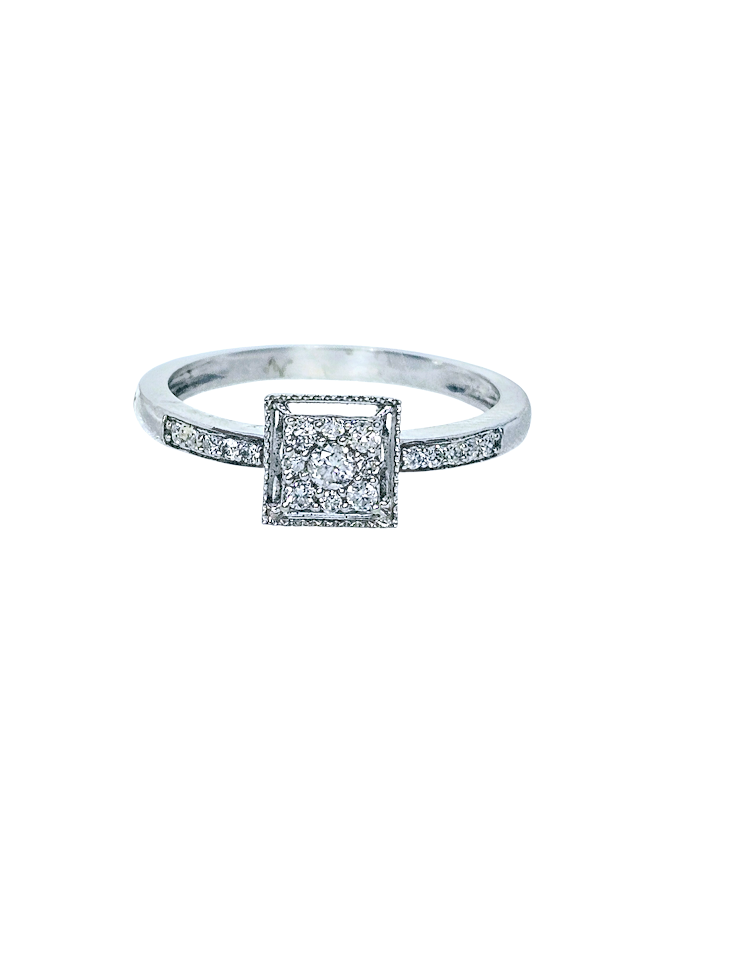 Sortija Compromiso o Matrimonio Oro Blanco Diamante 10k