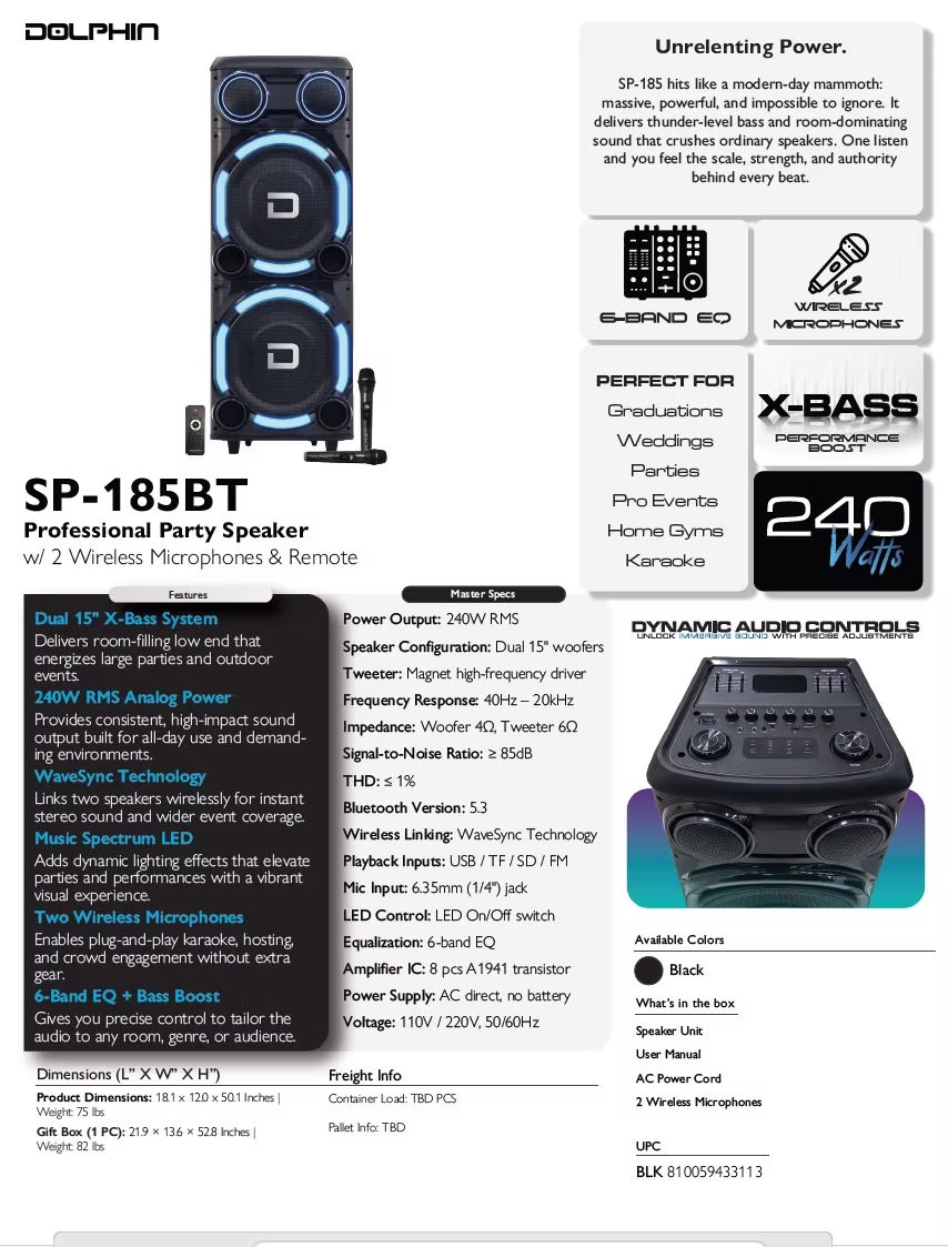 Dolphin sp-185 mamooth doble 15”