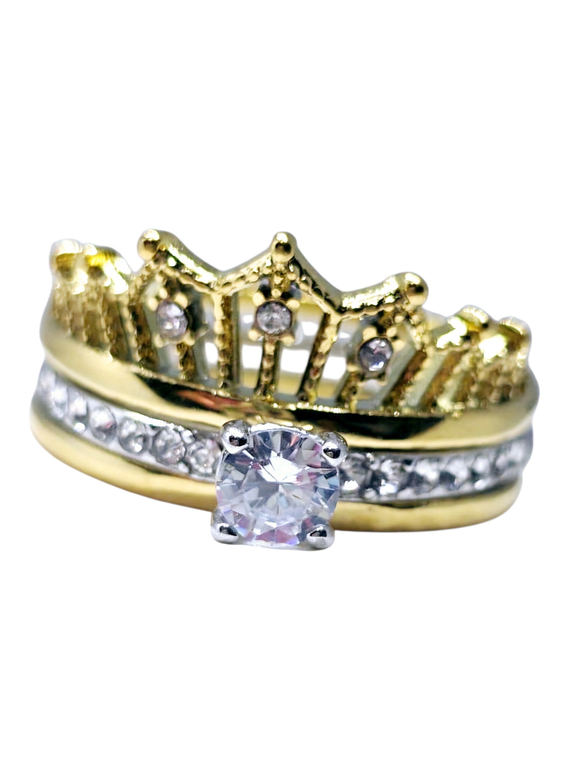 Sortija de Quinceanero (15) en Stainless Steel Color Dorada con Zirconias